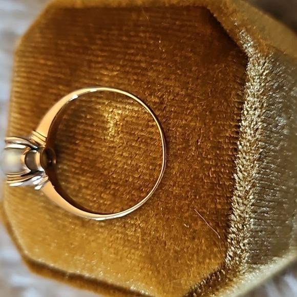 Vintage 1940s Cultured Pearl Ring 14K Yellow Gold Solitaire Setting Orga… - Picture 8 of 11
